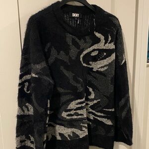 DKNY Men's Sweater in Black and Gray Abstract Design